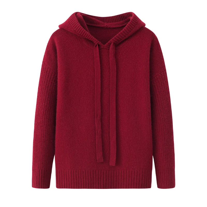 

Thick Knit Sweatershirt Women 100% Cashmere Hooded Casual Korean Fashion Warm Winter A-straight Pullover Tops Women 2022