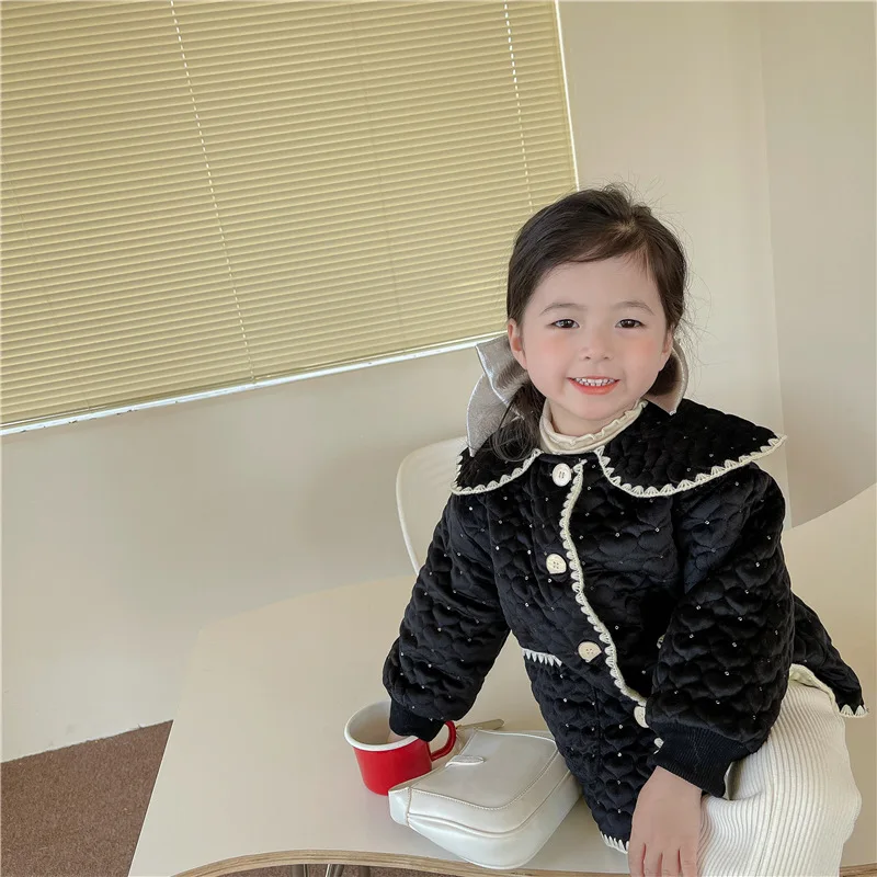 

Korean Toddler Girls Velvet Sequins Cashmere Coat Children's Fashionable Cotton Girls Warm Thicken Coats Down Jacket for Girl