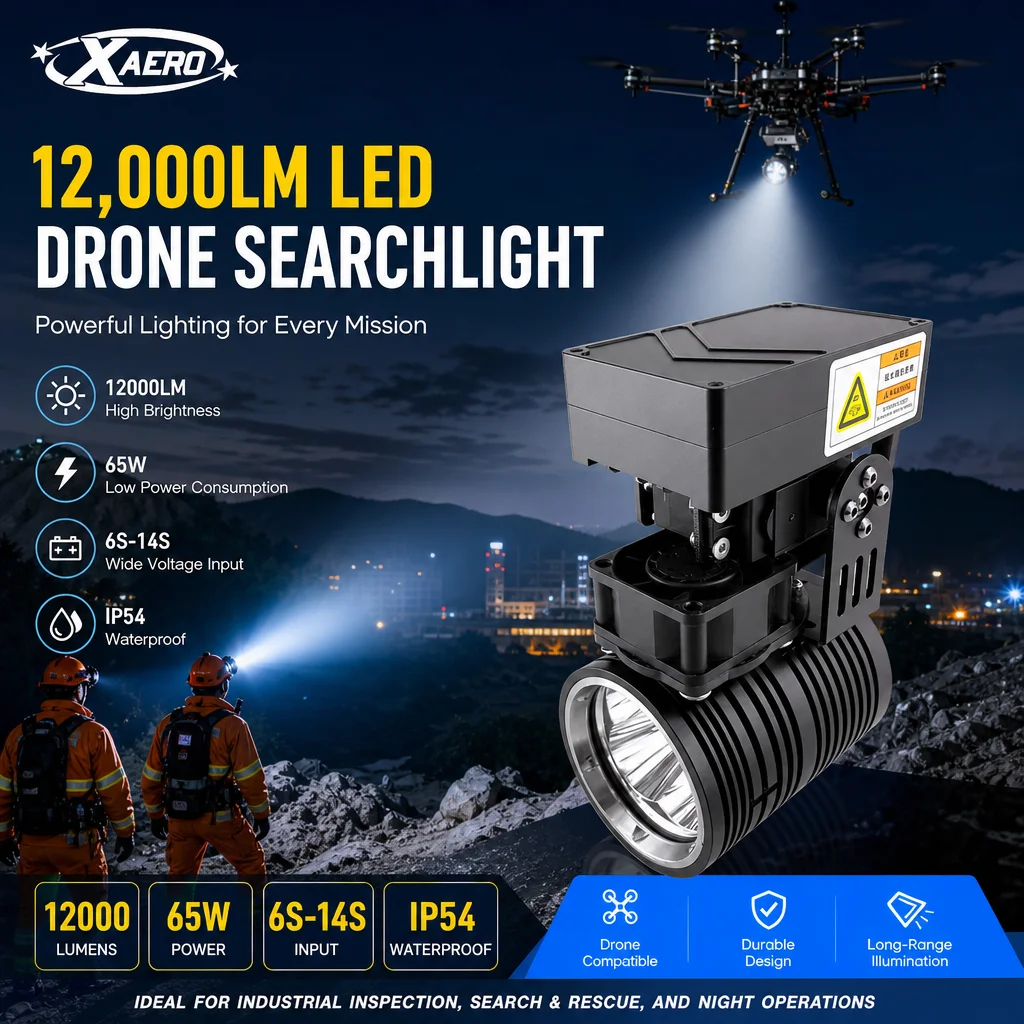 XAERO 12000LM LED Flutlicht 6S 12S 14S 65W Drohnen-Suchscheinwerfer für Industrie und Notfallrettung