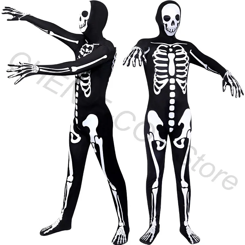 

Костюм страшного скелета для косплея на Хэллоуин, комбинезон, боди в виде костей, женская одежда, сценическое выступление, Рождество, карнавал