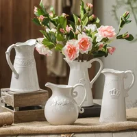 European Style Relief Ceramic Vase, Flower Arrangement, Milk Pot Vases, Living Room Decoration, Retro 1