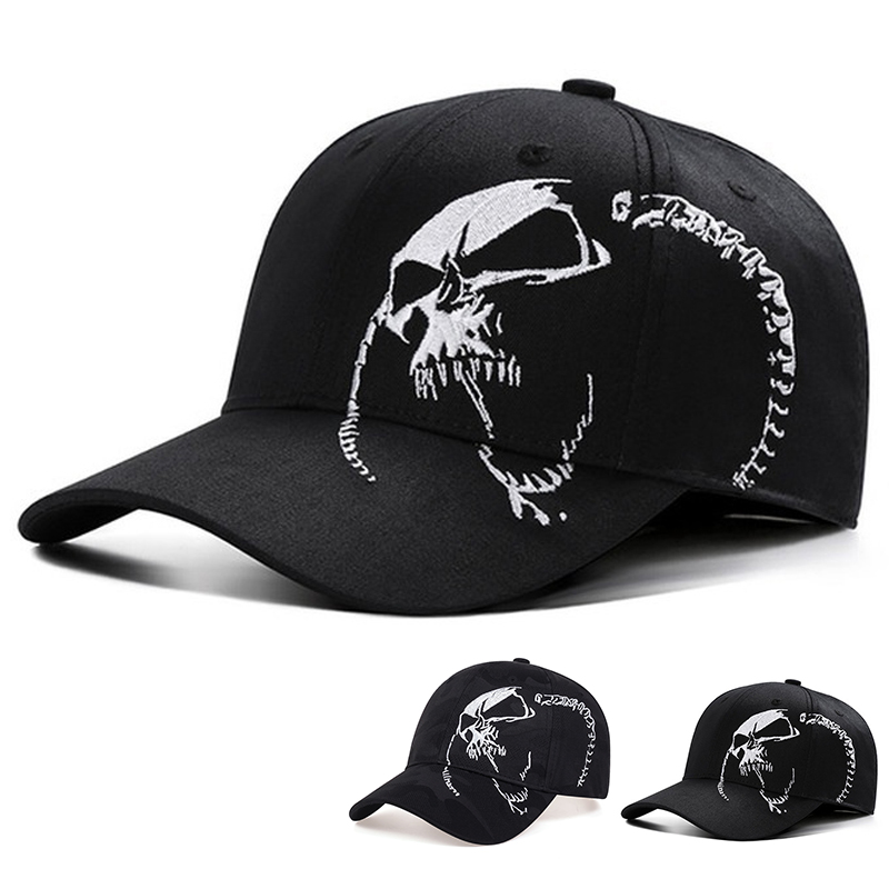 Unisex Side Skull Pattern Embroidery Baseball Caps Spring and Autumn Outdoor Adjustable Casual Hats Sunscreen Hat