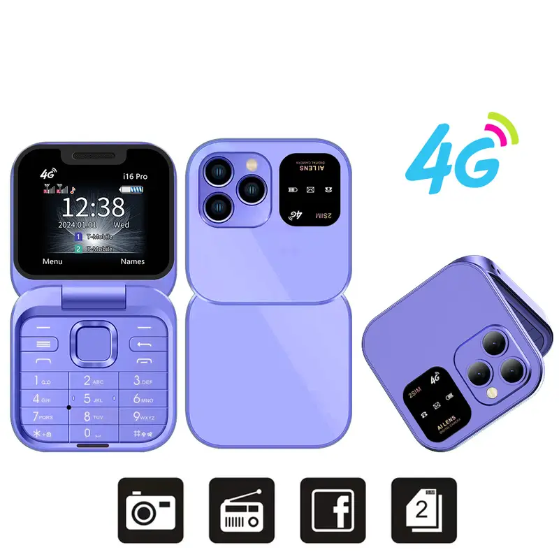 SERVO Mini Flip Mobile Phone 4G/2G Cellular 1.77" Diaplay Speed Dial Flashlight Recorder FM Radio Dual SIM Foldable Cellphones - Image 8