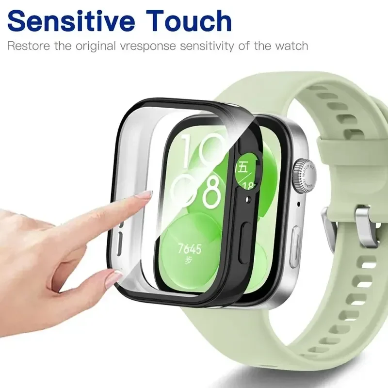 Premium Protective Glass & PC Frame Case for Huawei Watch Fit 3 - All-Around Screen Bumper & Strap Accessories