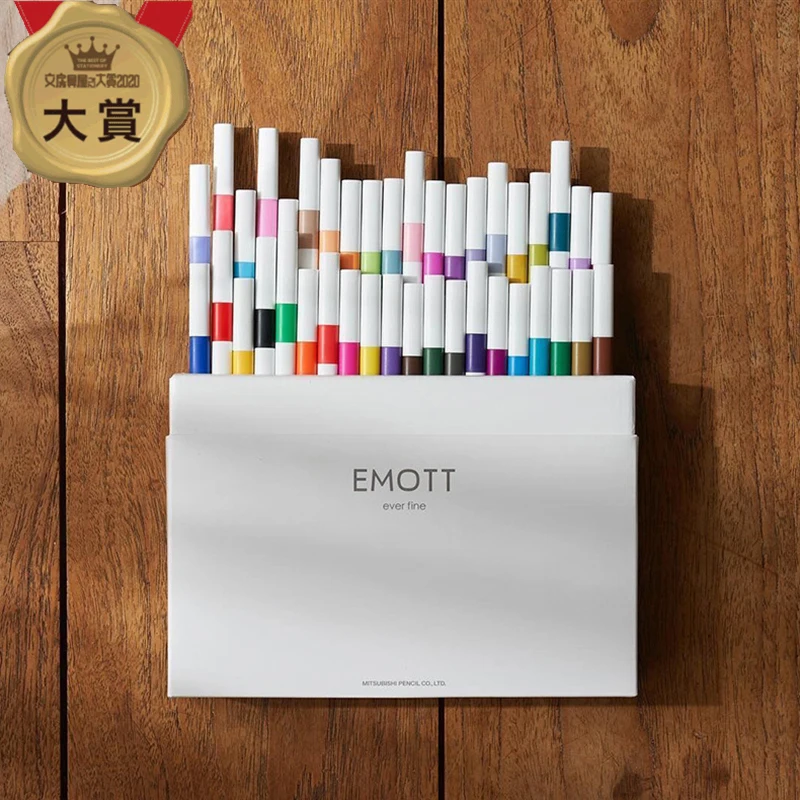 Japan UNI EMOTT Water-resistant Color Handbook Notebook Pen Set Water Color Pen Fiber Hook 40 Colors PEM-SY Student Supplies