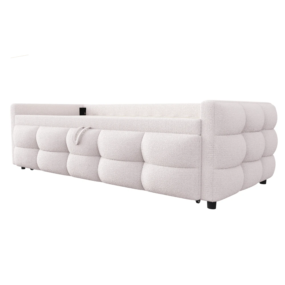 90/180x190cm Ausziehbares Schlafsofa, Samt-Puff-Stoff, umwandelbares Einzel-/Doppelbett, multifunktionales Tagesbett mit Tafel, platzsparende Couch (Matratze nicht enthalten) – Detail 32