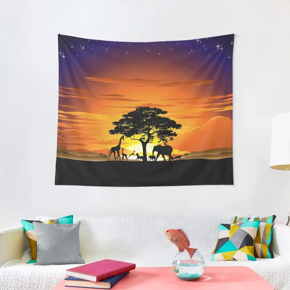 

Wild Animals on African Savanna Sunset Tapestry Decor Home Decor For Room Tapestry