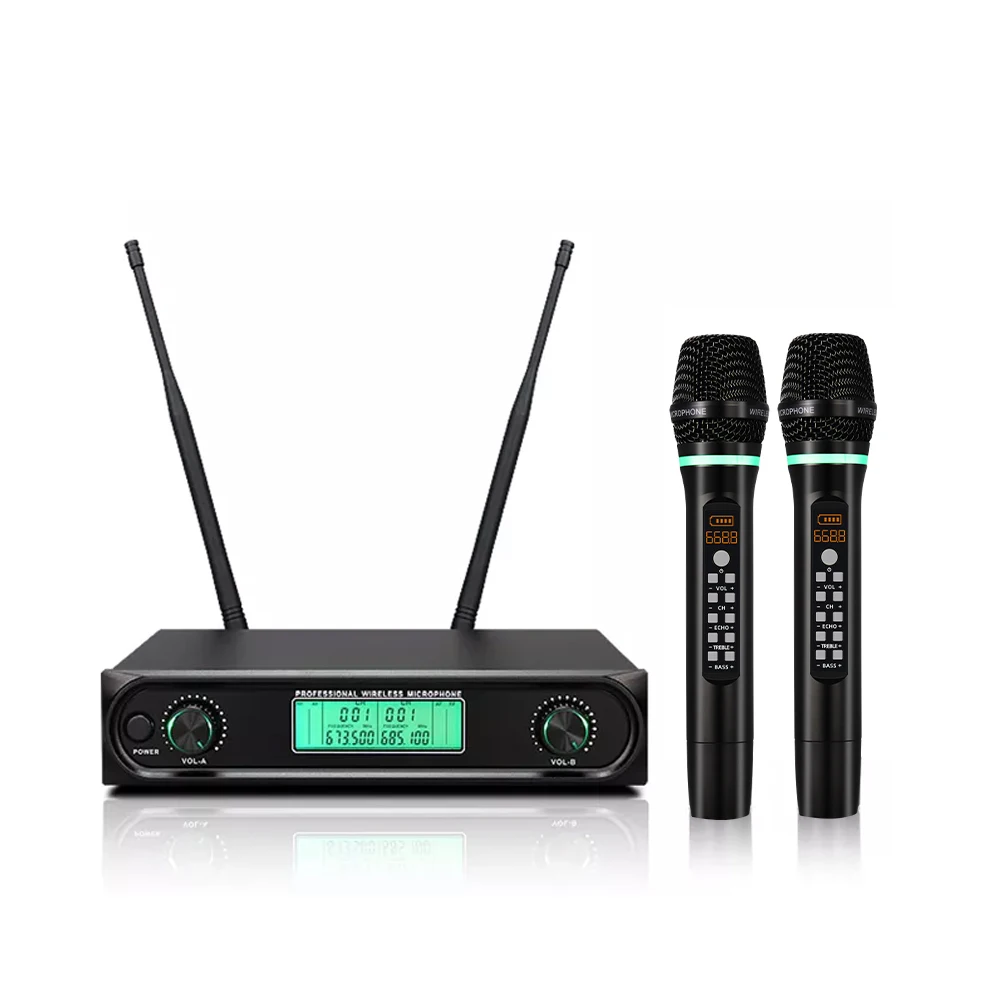 

Singing Treble Bass Frequency Adjusted 50 Channel UHF Karaoke Wireless Echo Microphone
