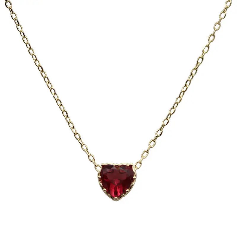 Silver Inlaid Ruby Love Heart Clavicle Chain Pendant Exquisite Romantic And Elegant Ladies Engagement Jewelry