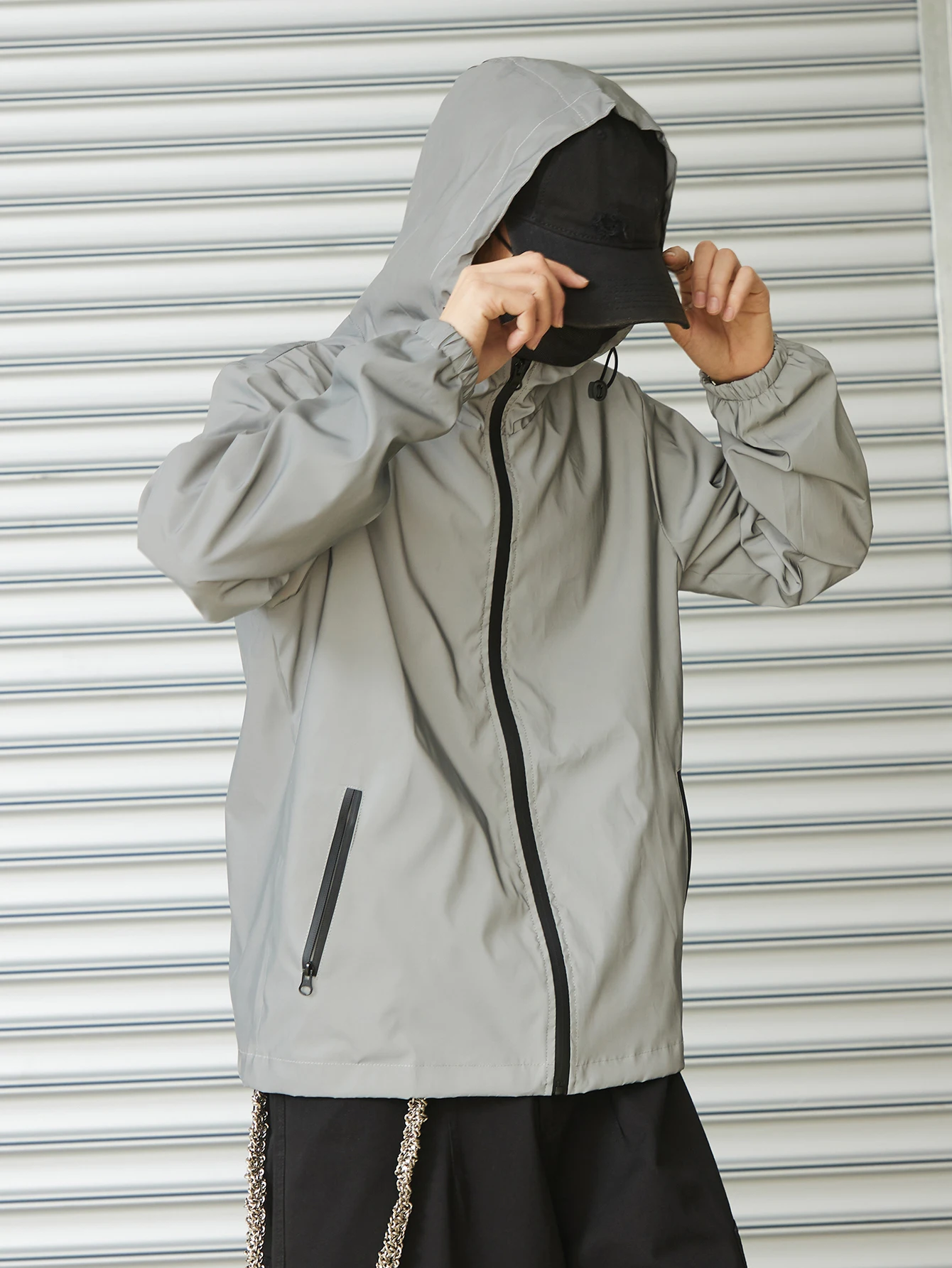 Night Reflective Clothes Men's Hooded Jacket Outdoor Run Casual Windproof Coat Couples Hip-hop Streetwear S-5XL