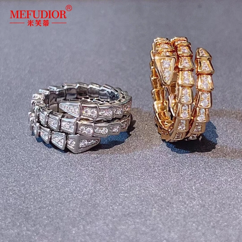 

Real Silver 925 Snake Ring Inlaid Round Moissanite Diamond Three Cilcles Open Wedding Bands for Women Luxury Jewelry Party Gifts