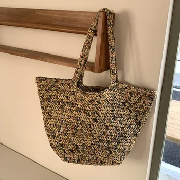 Borsa da Spiaggia Intrecciata alla Moda, Grande Capacità, Stile Bohémien, Borsa da Viaggio Casual, Nuova Borsa Estiva Fatta a Mano in Paglia PP