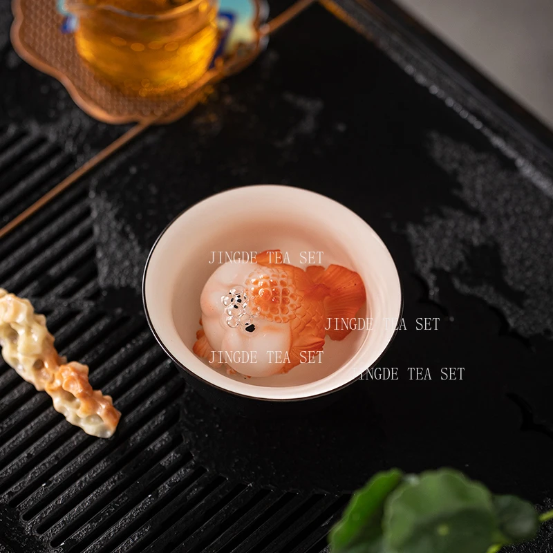 1pc Resin Color Changing Tea Pet Bubble Fish Kung Fu Tea Set Ornament Desktop Decoration Chinese Tea Ceremony Accessories