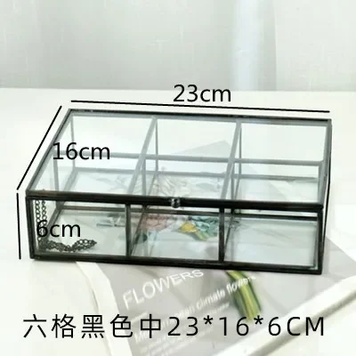 투명 유리 보석 상자 직사각형 저장 상자 보석 디스플레이 멀티 그리드 주최자 화장품 트레이