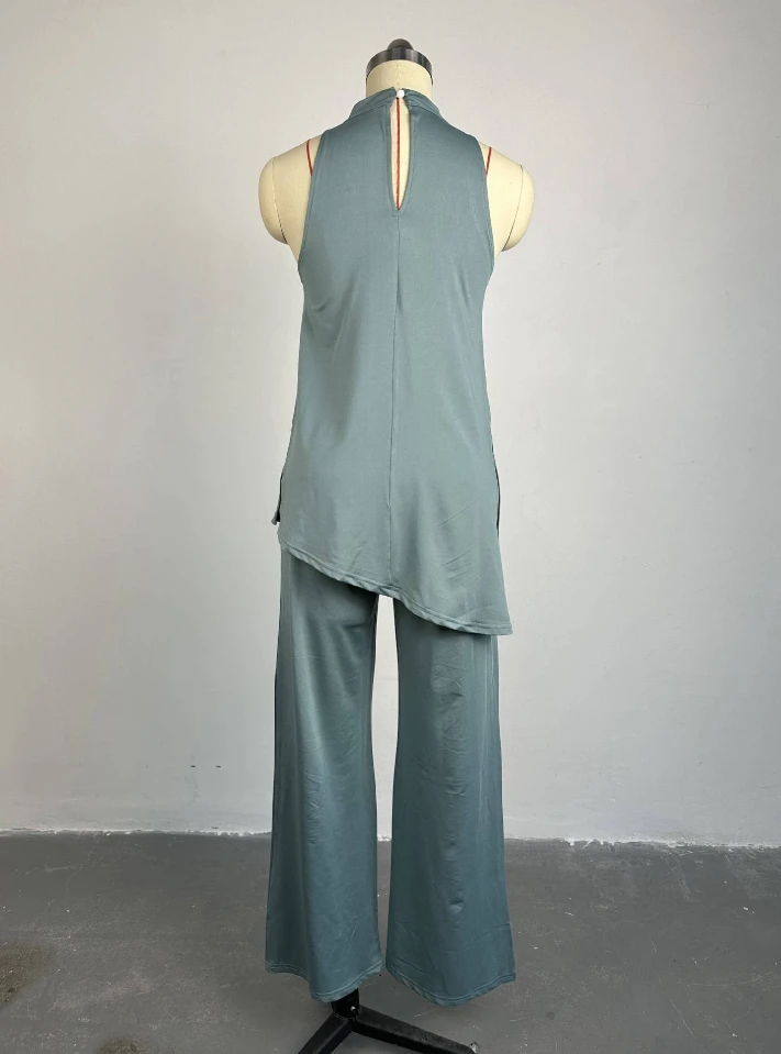 Women's Casual Off Shoulder Sleeveless Camisole Vest & Wide Leg Pants Set Temperament Commuting Female Fashion Trousers Suit