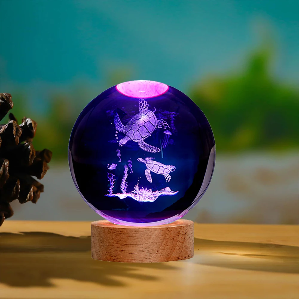 1pc Warm Light 3D Sea Turtle Crystal Ball Lamp Night Light Hippocampus Lamp Kid Friend Birthday Gift For Birthday Christmas