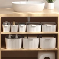 WORTHBUY Bathroom Storage Box Makeup Organizer Plastic Desktop Cosmetics Organizer Multifunctional Toiletries Storage Basket 1