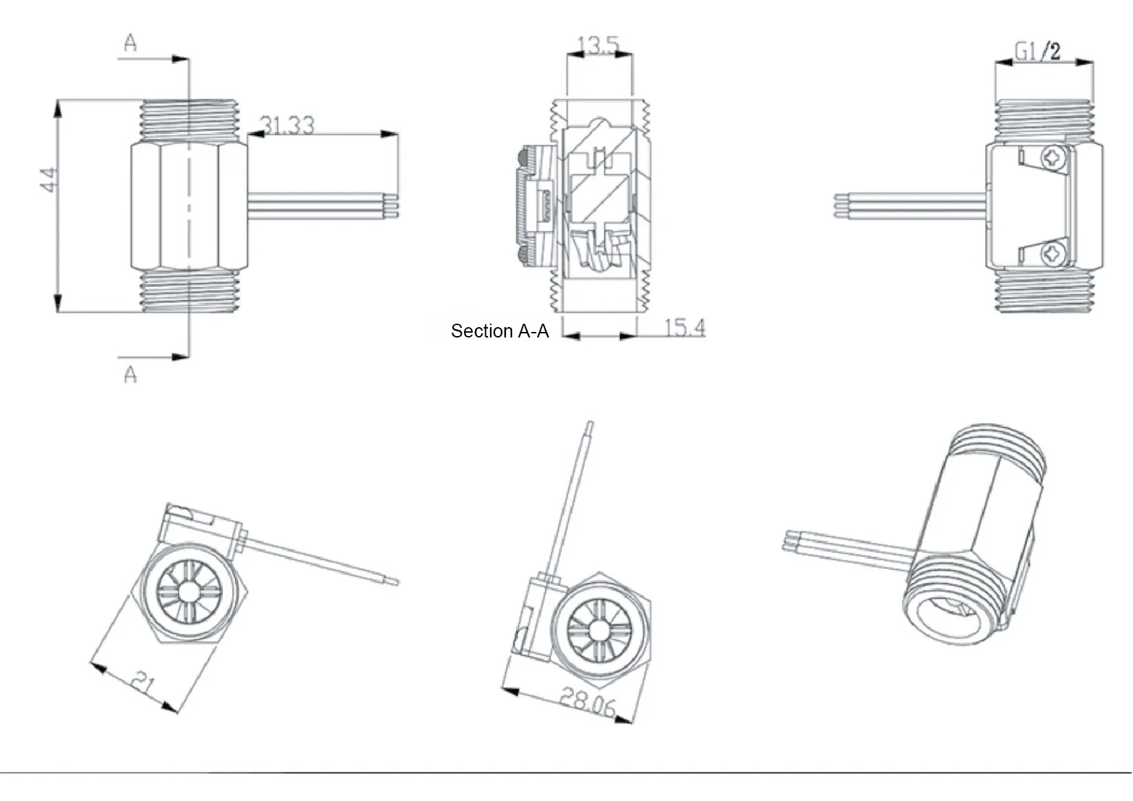 Water Flow Sensor Hall Effect Flow Meter Brass Valve Body Liquid Flow Rate Senso
