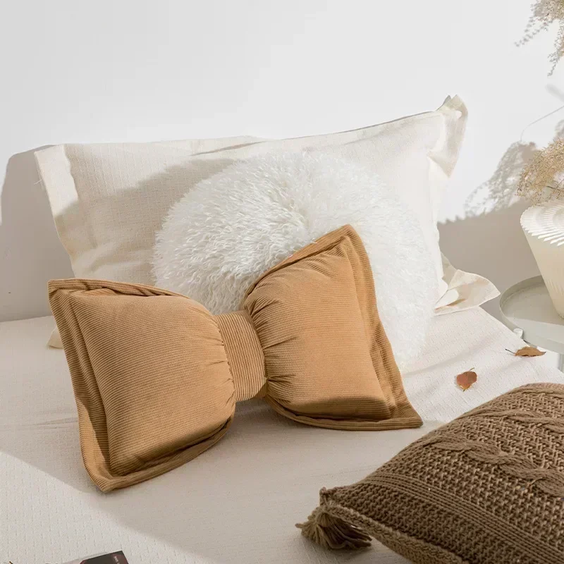 Ins Cute Bow Cushion Solid Color Princess Seat Chair Cushion Sofa Decorative Throw Pillows Pompom Cushions 4