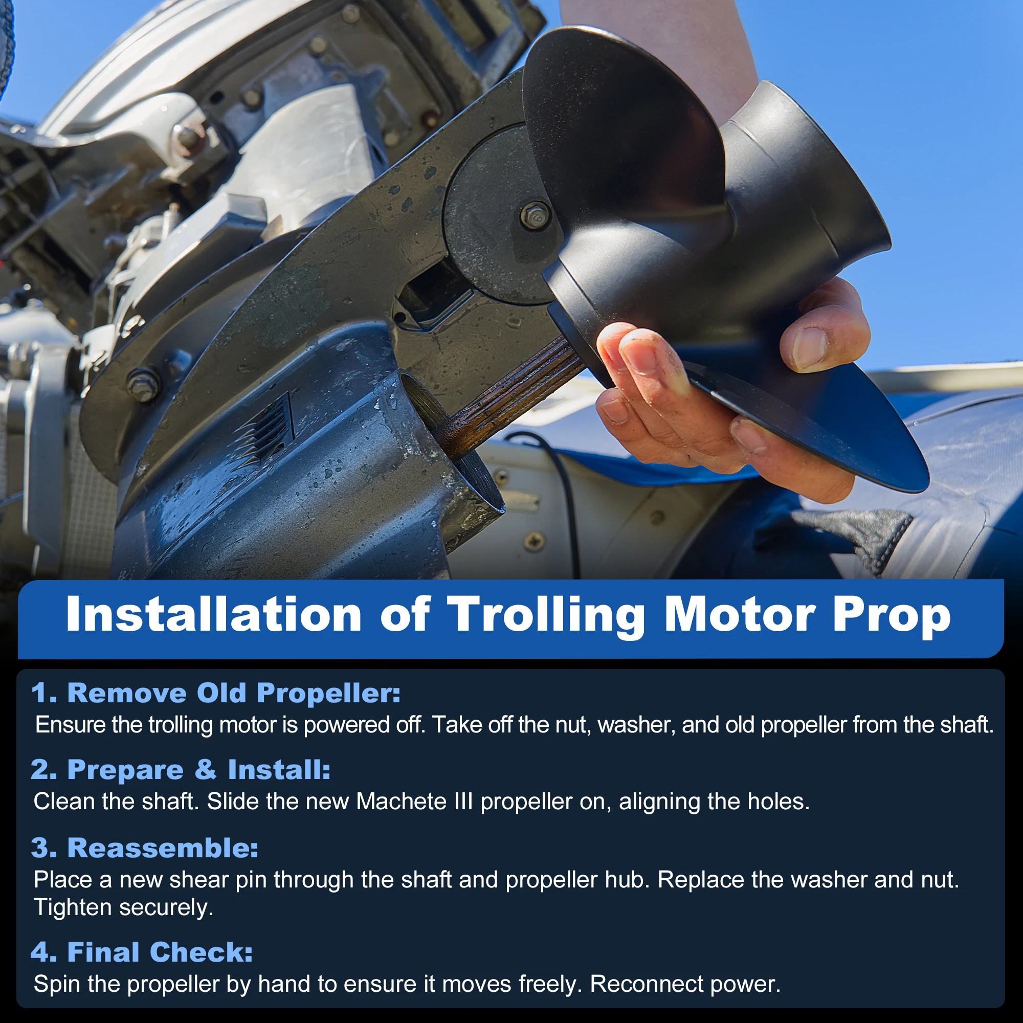 UXCELL 2x Trolling-Motor-Außenbordpropeller-Set für HAIBO ET44L/ET54L/D65L/T34, 2-Blatt – Detail 8