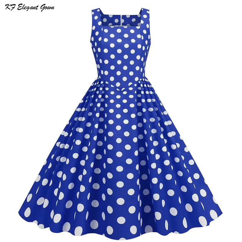 

Square Collar Women Retro Dresses Robe Hepburn Style Vintage Slim Rockabilly Polka Dot Print Party Dress Vestidos