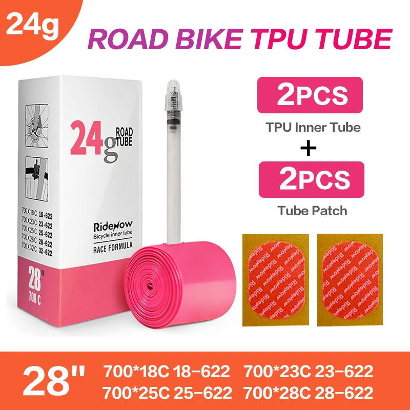 Ridenow ultraléger 19g Tube TPU 700x18-28c pneu intérieur de vélo de route 45mm/65mm/85mm 700c chambre à air Super légère pour vélo de ein de disques  18