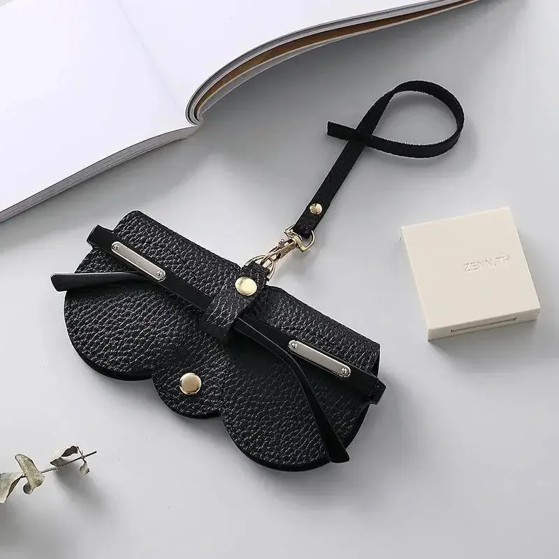 Chic Litchi Embossed Leather Glasses Case - Stylish Hanging Eyewear Holder for Sunglasses & Reading Glasses