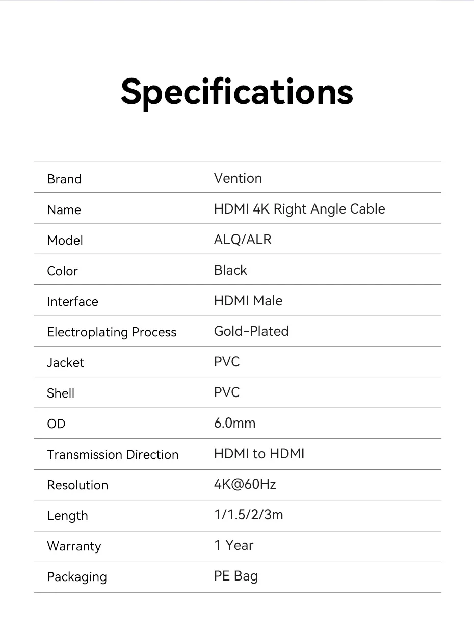 90° Angled HDMI 2.0 Cable 4K60Hz Ultra HD High-Speed Cord for Xiaomi TV Monitor