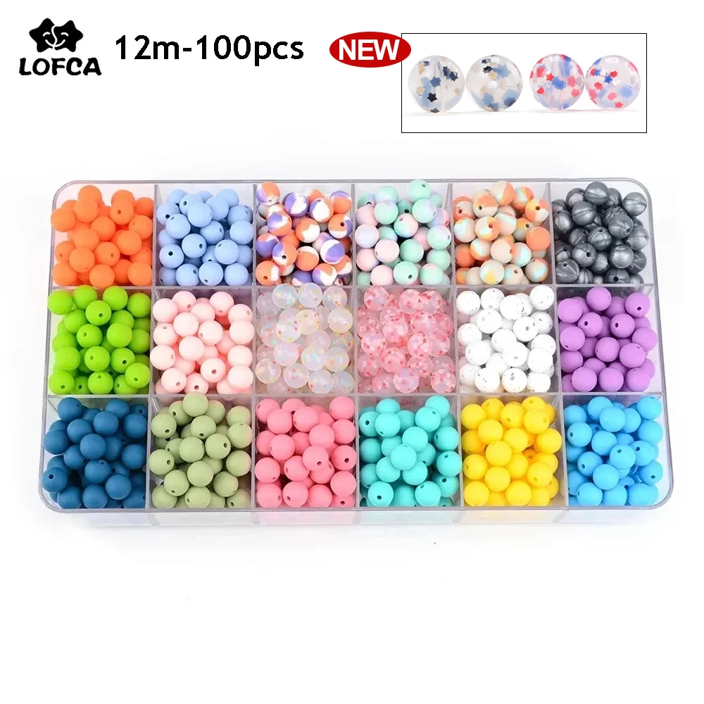 LOFCA 12mm 100pcs/lot Slicone Beads food Grade Baby Teether Round Beads Baby Chewable Teething Beads silicone teether for Diy bite bites 5pc baby silicone teether panda pendant food grade perle silicone beads teething for nurse gift silicone rodents toys