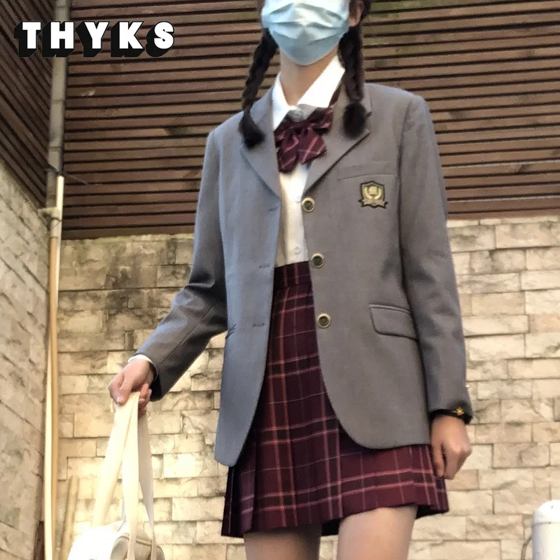 

Japanese Style Spring Autumn JK Uniforms Women's College Style Three Piece Suit Tie Emblem Decoration Blazers Pleated Skirt Set