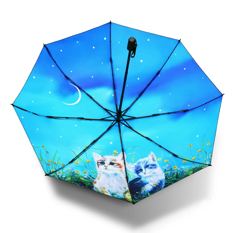 Cat Mochizuki three fold sunshade umbrella travel creative cartoon vinyl sunscreen UV protection men's and women's sun umbrella
