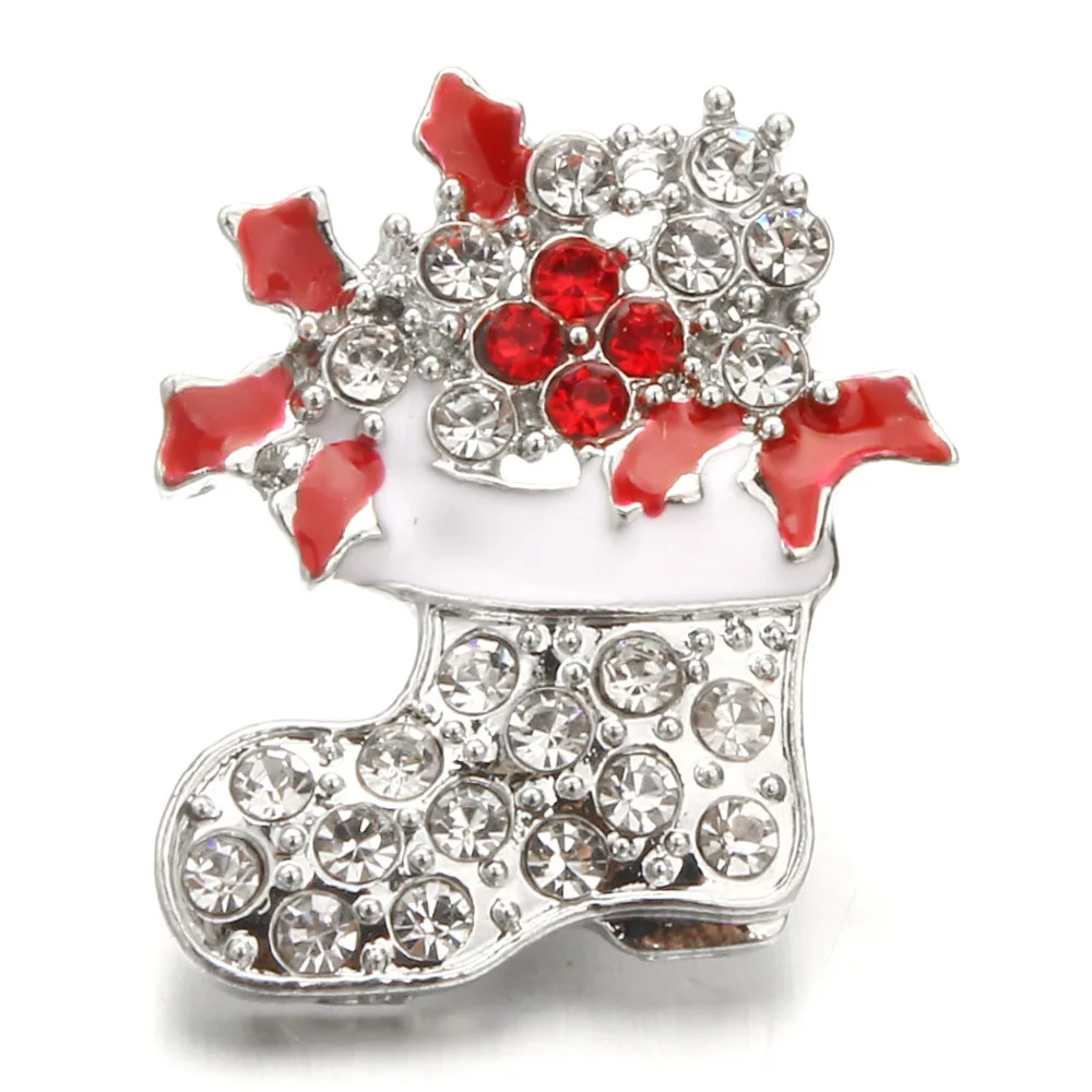 20pcs New Snap Jewelry 18mm Snap Buttons Crystal Rhinestone Christmas sock Snaps for Bracelet Bangle Necklace