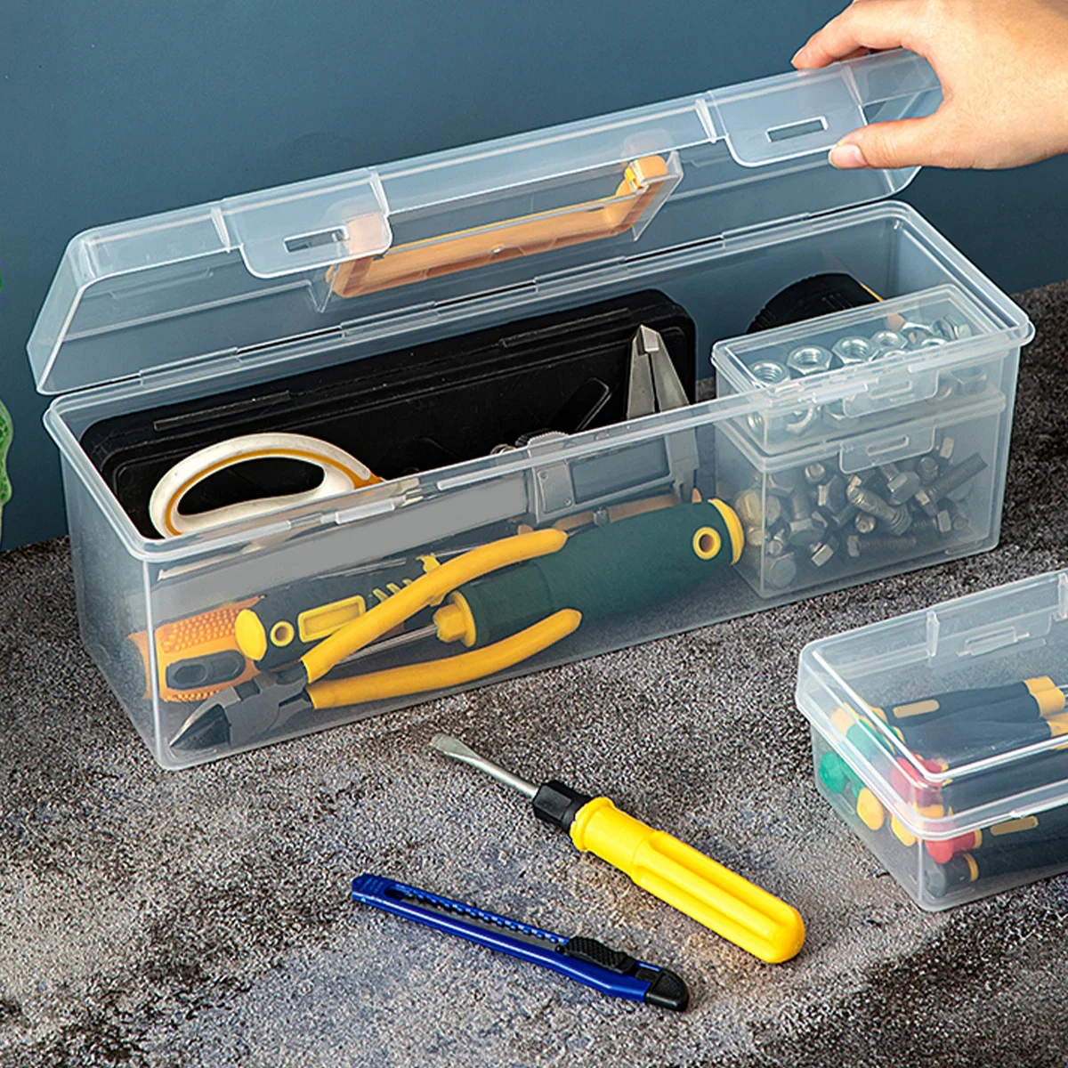 Multifunctional Tool Organizer Transparent Tool Storage Case With Handle Tools Dustproof Storage Box Large Capacity