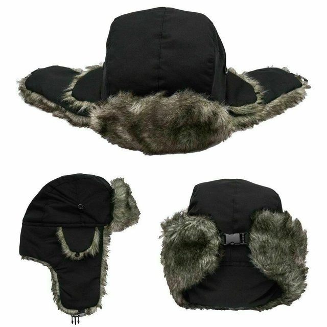 Outbound Unisex Insulated Fur Winter Aviator Trapper Ear Flaps Hat  Water-Resistant, Black