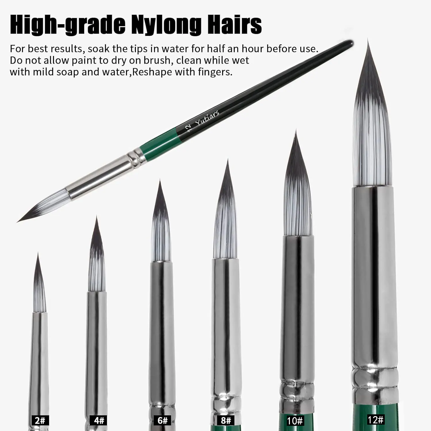 6개입 원형 수채화 붓 세트 나일론 헤어로 수채화, 아크릴, 잉크, 구아슈, 유화 및 템페라에 사용 가능, 예술가들에게 좋은 선물