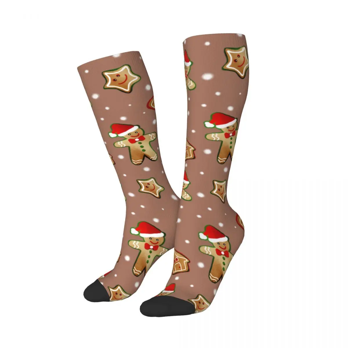

Winter Mid Calf Socks Gingerbread Cookies Deer Christmas Trees Merch for Female Flexible Print Socks Small Christmas Gifts
