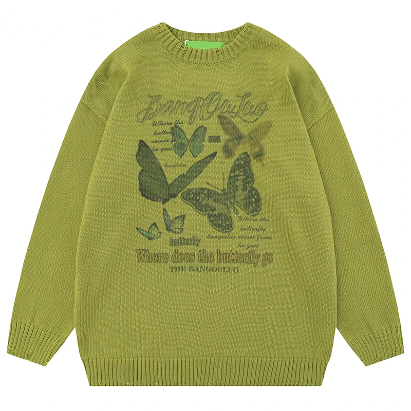 

Autumn Men Knitted Jumper Sweaters Hip Hop Butterfly Letter Knitwear Streetwear Harajuku Fashion Casual Pullovers Knit Clothing