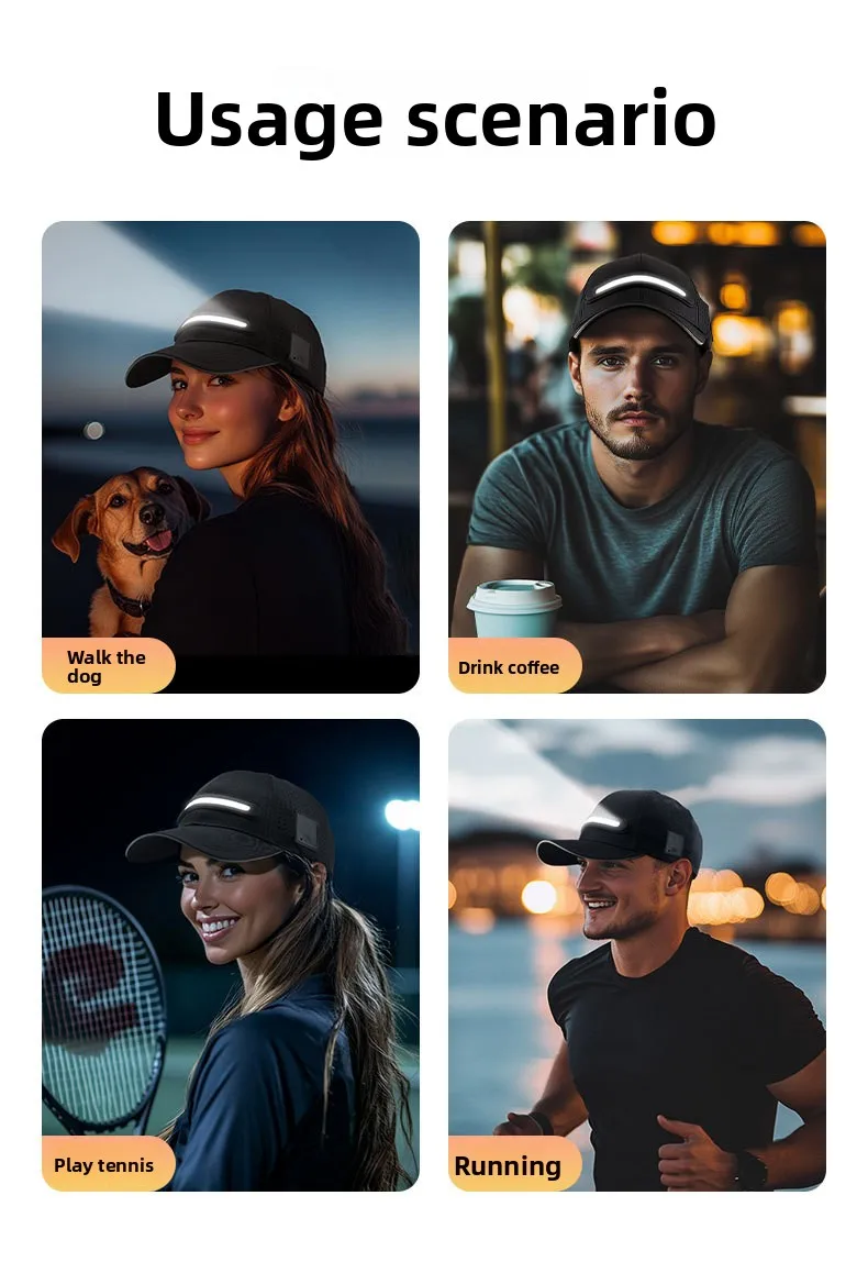 LED-Baseballkappen mit Taschenlampe, Outdoor-Baseballkappen mit verstellbarem Licht oder Musik-Kopflampe für Männer zum Angeln, Joggen, Camping – Detail 9
