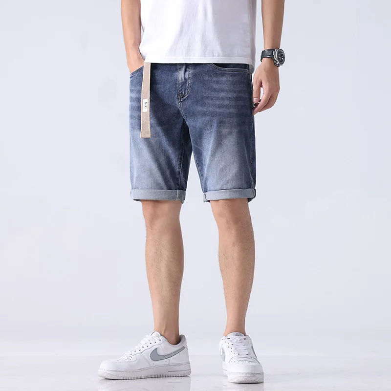

Fashionable Temperament Men's Jeans Shorts Summer Stretch Breathable and Loose Straight Short Pants Trendy Embroidered Large Siz