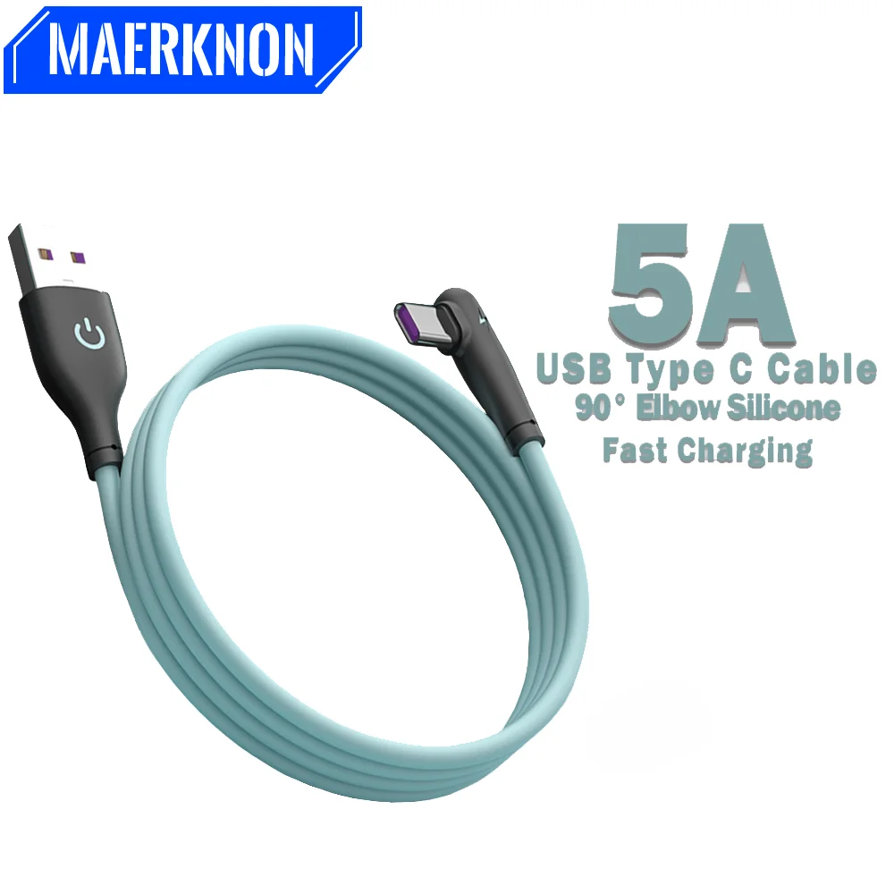 USB TypeC Cable 5A 90 Degree Elbow Fast Charging Charger USB Cable For