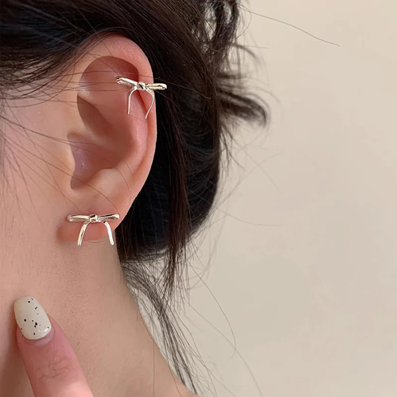 Delicate Cute Tie Bow Stud Earrings Simple Small Buckle Ear Cuff