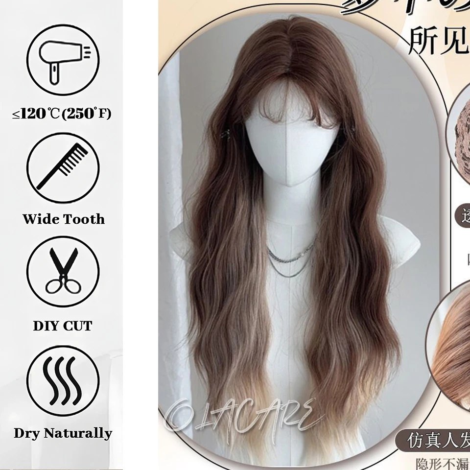 Synthetic Blonde Brown Wig with Bangs for Women