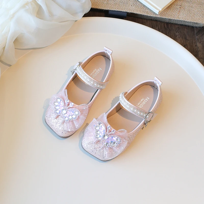 Children Soft Princess Crystal Shoes for Party Wedding Shows Flats Kids Fashion Casual Girls Mary Janes New