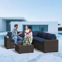 6-Piece Outdoor Patio Sectional Sofa Set with Waterproof Wicker and Thick Cushions 5