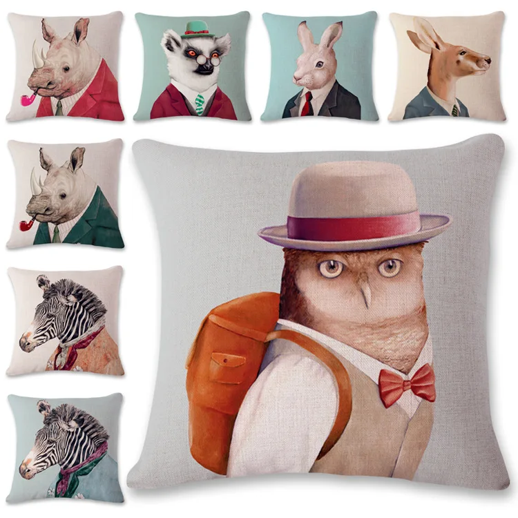 

Funny Animal Man Throw Pillow Case Owl Deer Man Pillow Covers Decorative for Bed Sofa Bedroom Boy Girl Kid Room Gift Pillowcase