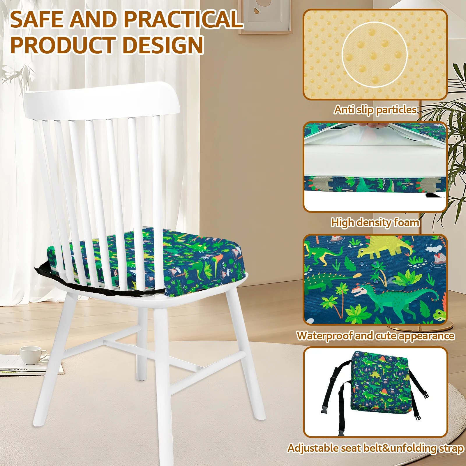 Kids Booster Seat Pad Non Slip Cushion Adjustable Safety Belt