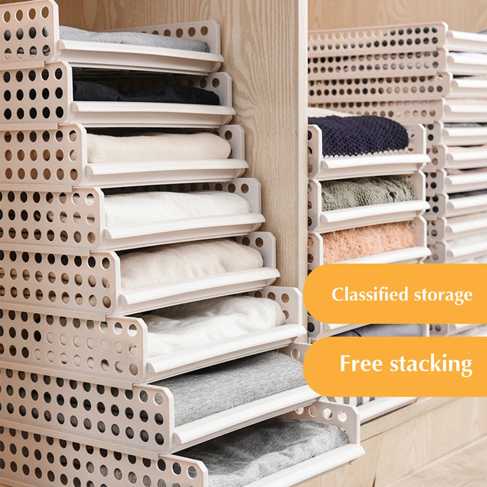 2 Pack Stackable Storage Bins, Foldable Sliding Bins,Plastic Clothes Drawer Organizer  Wardrobe Storage Box Shelf Basket for Cabinet,Office, Laundry, Bedroom  Closet, White-2L 