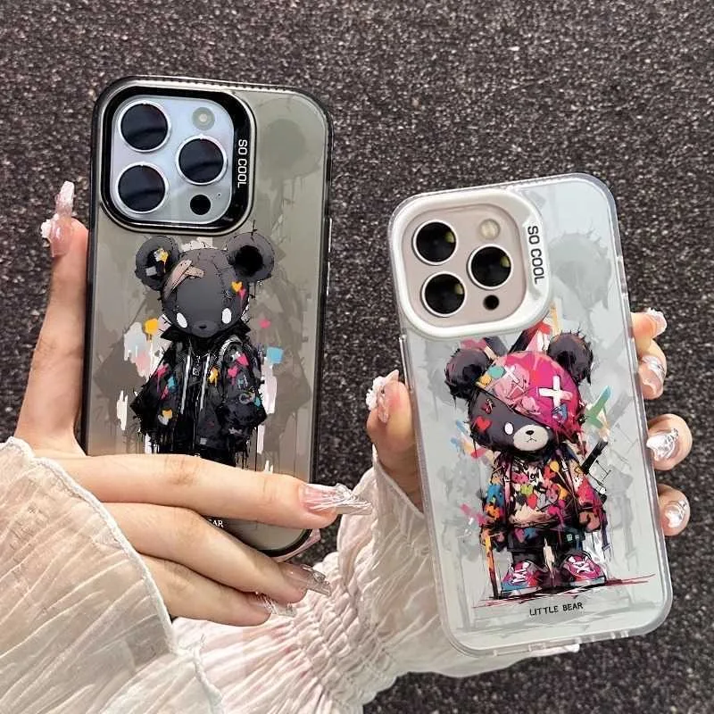 IPhone 15 Case Cool Colorful Little Bear Graffiti Soft Silicone Edge Crash Proof Phone Case iPhone 11 12 13 14 plus 15 Pro Max