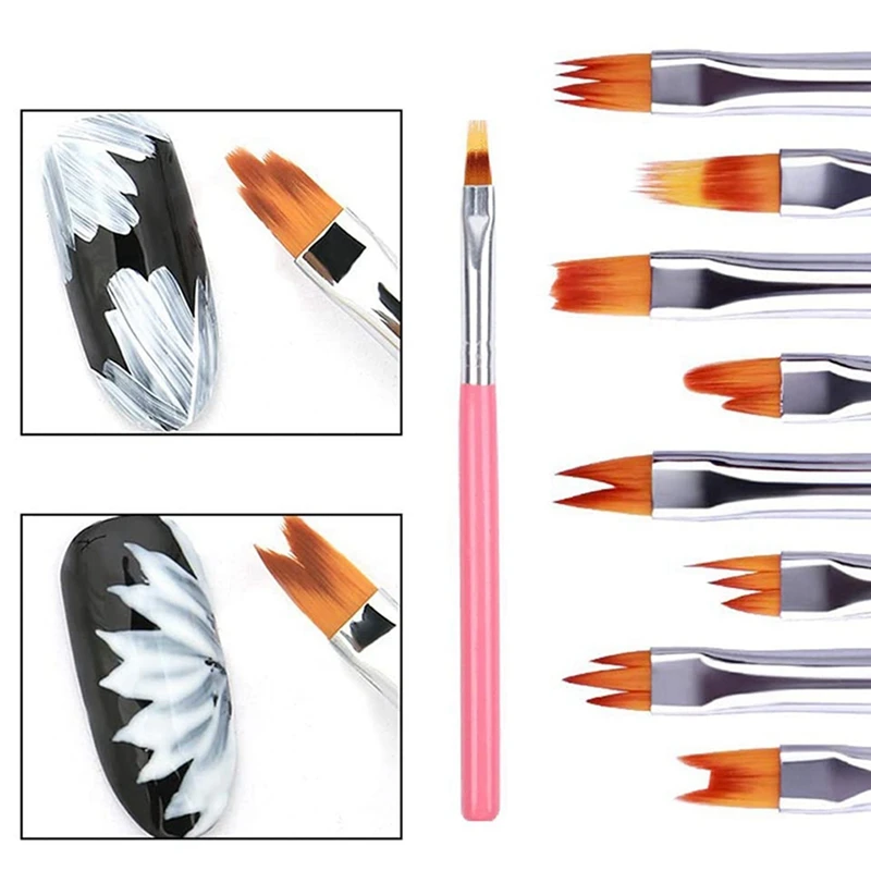 16Pcs Color Paint Pen Set Pink Petal Pen Nail Brush Short Nail Brush
