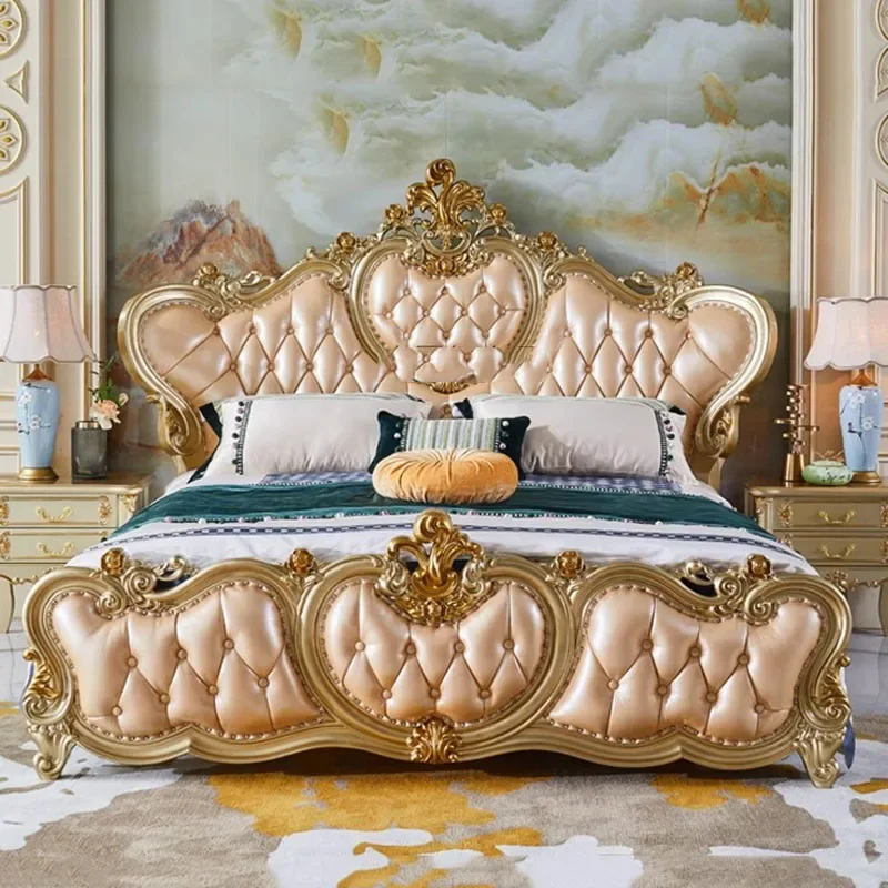 

European Luxury Double Bed Royal Modern King Headboard Twin Double Bed Girl Wood Sleeping Letti Matrimoniali Bedroom Furniture